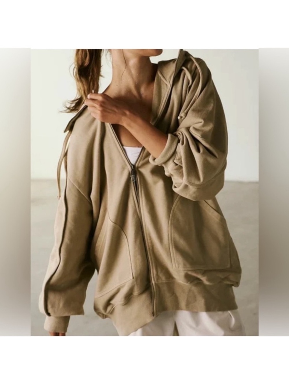 Free People Movement Headliner Zip Up Hoodie Sweatshirt Jacket Tan Small
